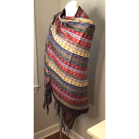 Colorful Striped Shawl/Wrap with Fringe Size 80 inches long by 40 inches wide - Picture 6 of 6